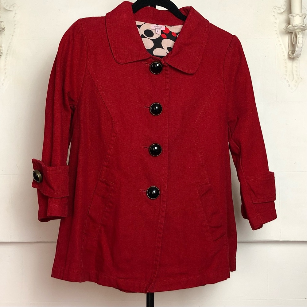 Nordstrom Red Canvas Jacket with Button Details
